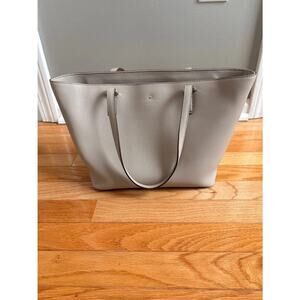 Kate Spade Gray Leather Tote Bag Structured Shoulder Purse Large